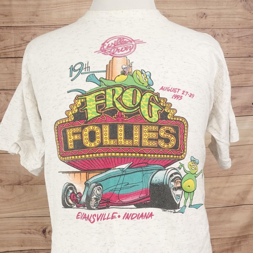 Vintage Frog Follies Shirt XL Hot Rod Car 1993 Single Stitch Evansville Indiana